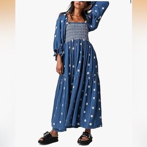 Women’s Bohemian Blue Floral Maxi Dress